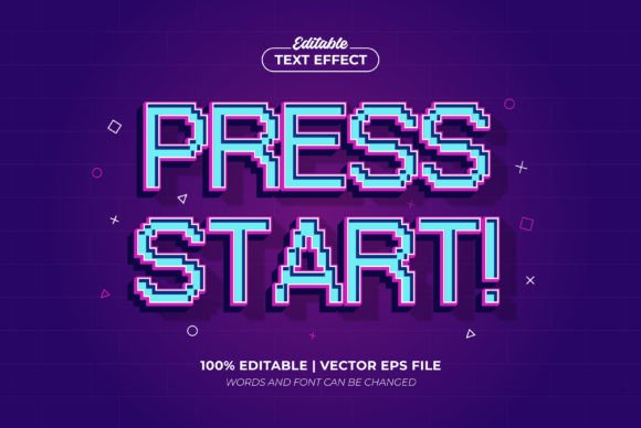 Press Start Game 3D Editable Text Effect for Retro Design
